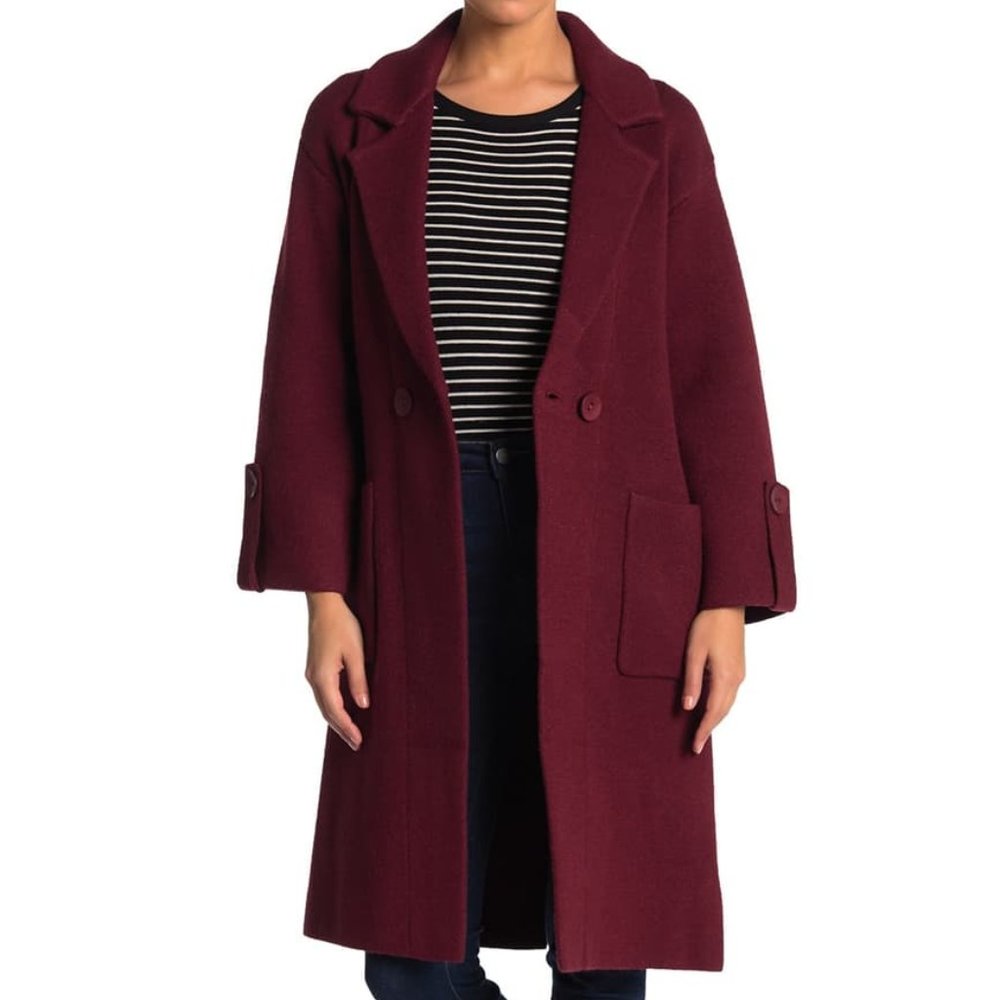 NWOT Love Token Notch Collar Burgundy Coat - Sz XS